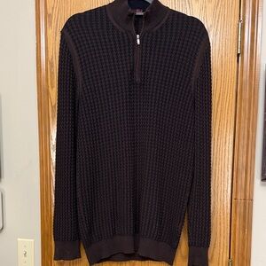 Men's Chocolate Brown Textured 3/4 Zip-Up Sweater